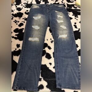 Men's Straight Fit Distressed Jeans - Blue